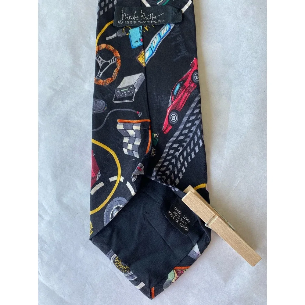Nicole Miller Men's Tie Vintage 1993 100% Silk Hand Sewn SportsCars Driving 55